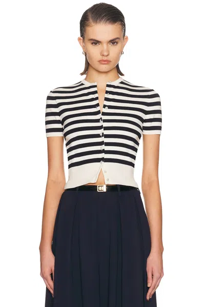 Ralph Lauren Striped Silk-blend Short-sleeve Cardigan In Neutral