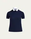 Polo Ralph Lauren Short-sleeve Cashmere Sweater W/ Detachable Collar In Navy