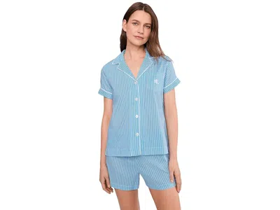 Ralph Lauren Short Sleeve Notch Collar Boxer Pj Set In Blue