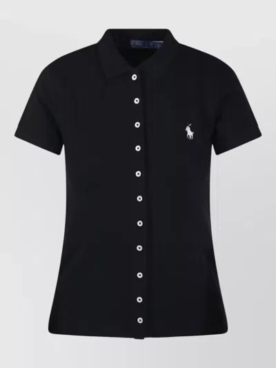 Ralph Lauren Short Sleeve Polo Shirt Straight Fit Collar In Black