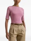 Ralph Lauren Stretch Cotton Boatneck T-shirt In Pink