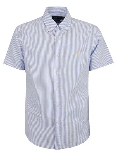 Ralph Lauren Short-sleeved Logo Embroidered Stripe Shirt In Blue