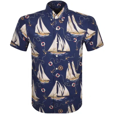 Ralph Lauren Short Sleeved Patterned Shirt Navy In Blue