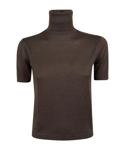 Ralph Lauren Short-sleeve Cashmere Sweater In Brown