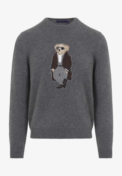 Ralph Lauren Signature-bear Wool Crewneck Sweater In Gray