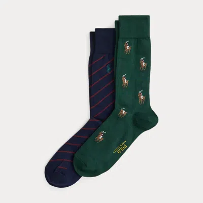 Ralph Lauren Signature Pony & Striped Sock 2-pack In Multi