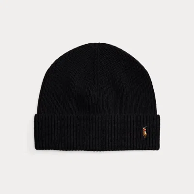 Ralph Lauren Signature Pony Wool-blend Beanie In Black