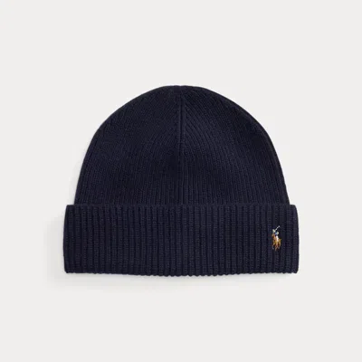 Ralph Lauren Signature Pony Wool-blend Beanie In Blue
