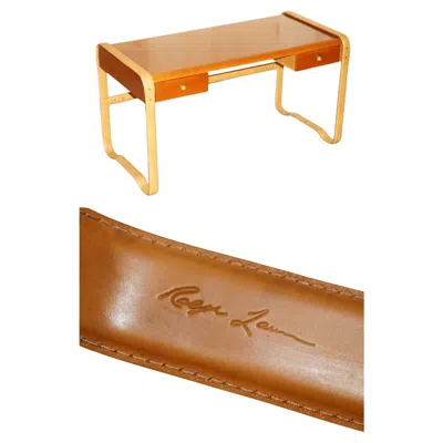 Pre-owned Ralph Lauren Signed & Stamped Made In Italy Leather & Maple Writing Table Desk In Brown