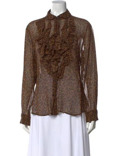 Pre-owned Ralph Lauren Silk Animal Print Blouse In Brown