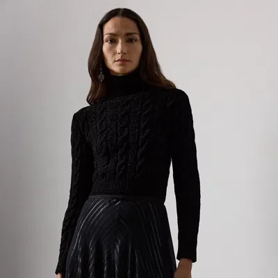 Ralph Lauren Silk-blend Cropped Turtleneck Sweater In Black