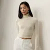 Ralph Lauren Turtleneck Lofty Silk Jersey Crop Sweater In Lux Cream