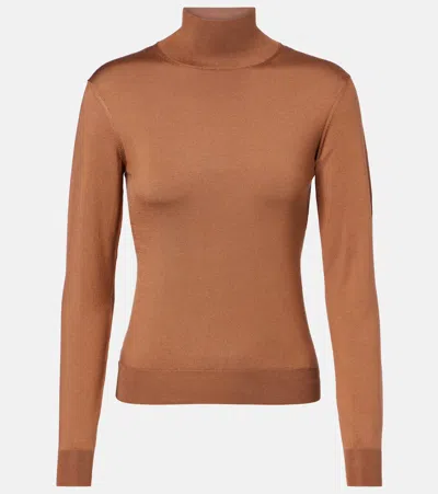 Ralph Lauren Silk-blend Jersey Sweater In Brown