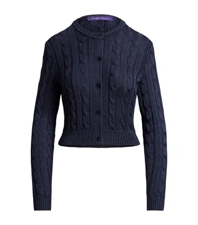 Ralph Lauren Silk Cable-knit Cropped Cardigan In Blue