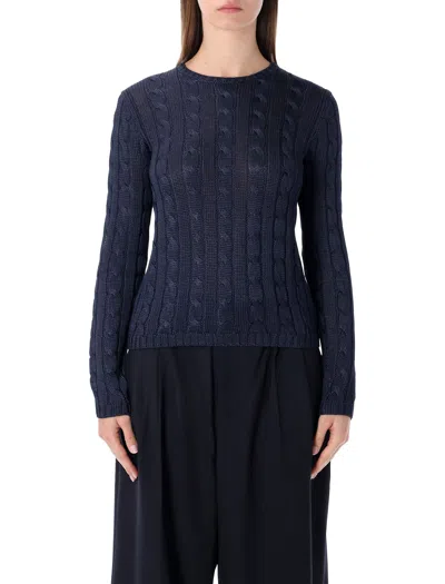 Ralph Lauren Silk Cable-knit Sweater In Blue
