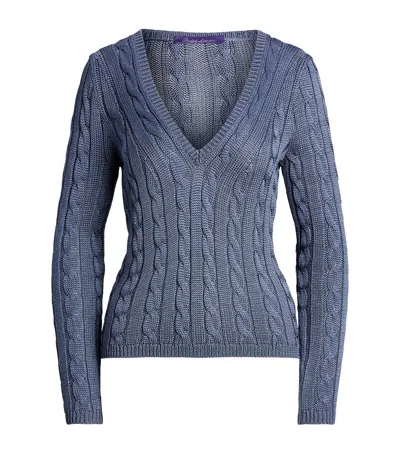 Ralph Lauren Silk Cable-knit V-neck Sweater In Blau