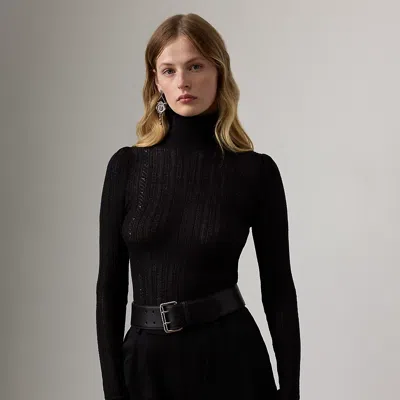 Ralph Lauren Silk-cashmere Lace Turtleneck Sweater In Black
