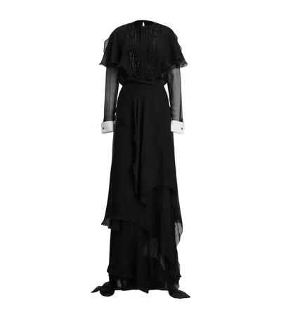 Ralph Lauren Silk Chiffon Emala Evening Dress In Black
