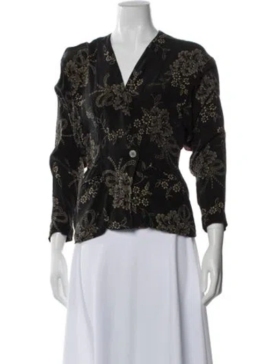 Pre-owned Ralph Lauren Silk Floral Print Blouse In Black