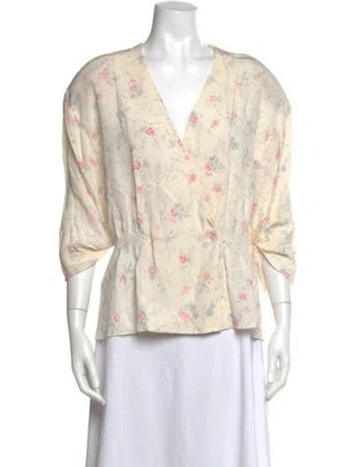 Pre-owned Ralph Lauren Silk Floral Print Blouse In Neutrals