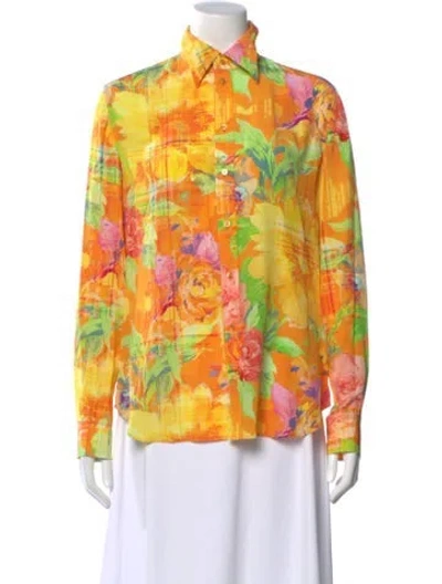 Pre-owned Ralph Lauren Silk Floral Print Blouse In Orange