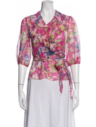 Pre-owned Ralph Lauren Silk Floral Print Blouse In Pink