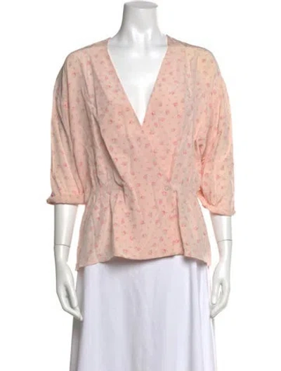 Pre-owned Ralph Lauren Silk Floral Print Blouse W/ Tags In Pink