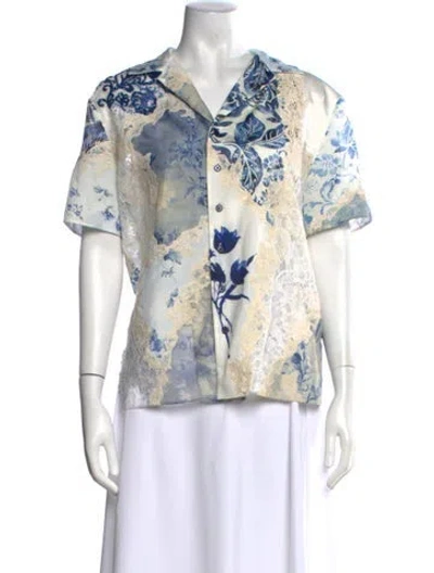 Pre-owned Ralph Lauren Silk Floral Print Blouse W/ Tags In White