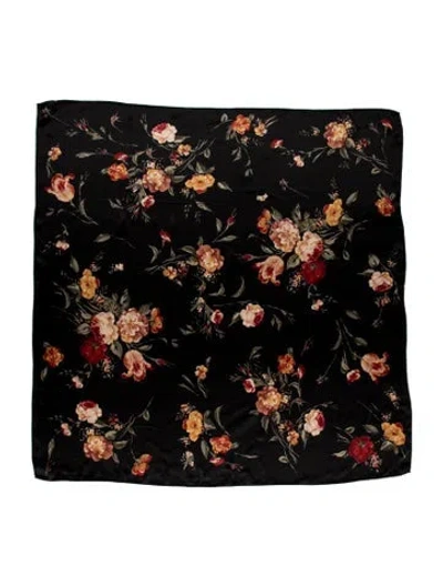 Pre-owned Ralph Lauren Silk Floral Print Scarf In Black