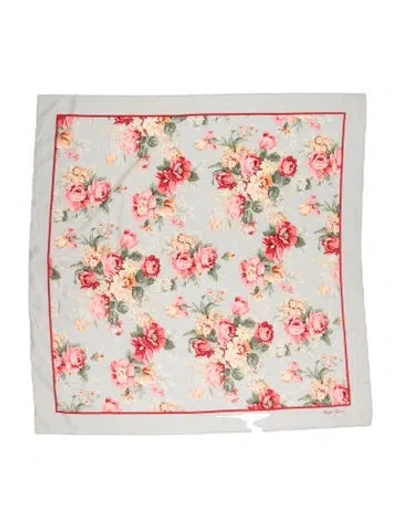 Pre-owned Ralph Lauren Silk Floral Print Scarf In Blue