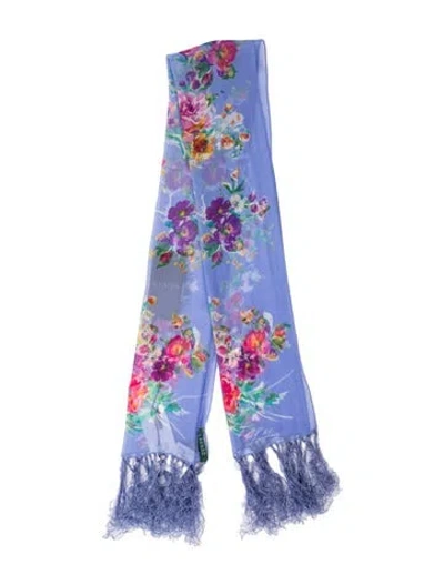 Pre-owned Ralph Lauren Silk Floral Print Scarf In Purple