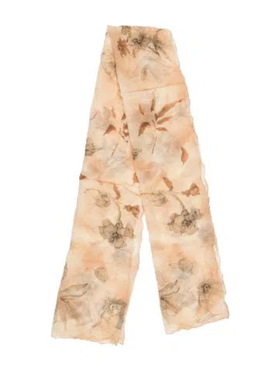 Pre-owned Ralph Lauren Silk Floral Print Scarf W/ Tags In Neutrals