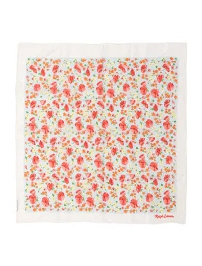 Pre-owned Ralph Lauren Silk Floral Print Scarf In White