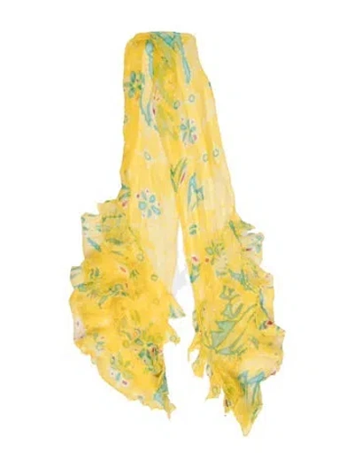 Pre-owned Ralph Lauren Silk Floral Print Scarf In Yellow