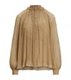 Ralph Lauren Pleated Mock-neck Blouse In Nude
