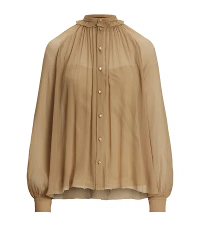 RALPH LAUREN SILK GATHERED BLOUSE