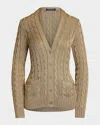 Polo Ralph Lauren Silk High Shine Cable-knit Cardigan In Tan