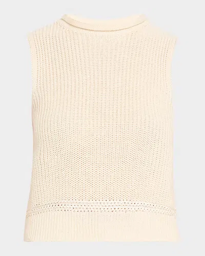 Ralph Lauren Silk Jersey Sleeveless Rollneck Sweater In Cream