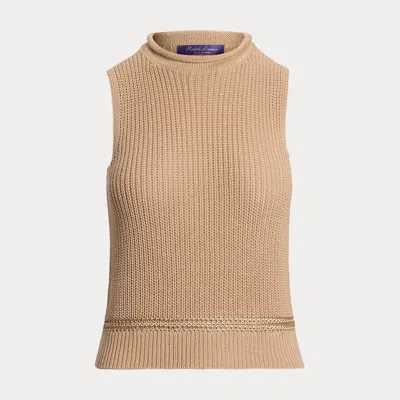 Ralph Lauren Silk Jersey Sleeveless Rollneck Sweater In Light Sand In Brown