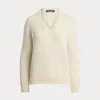 Ralph Lauren Silk Jersey V-neck Sweater In Lux Cream