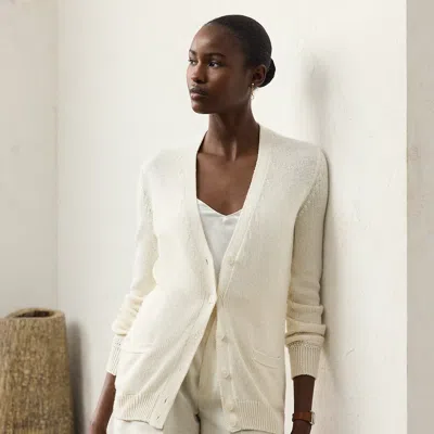 Ralph Lauren Silk Jersey V-neck Cardigan Sweater In Lux Cream In Neutral