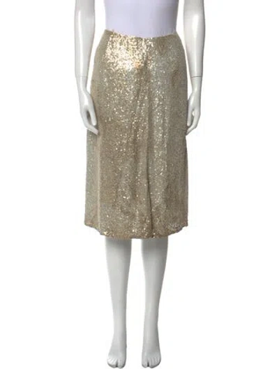 Pre-owned Ralph Lauren Silk Knee-length Skirt W/ Tags In Gold