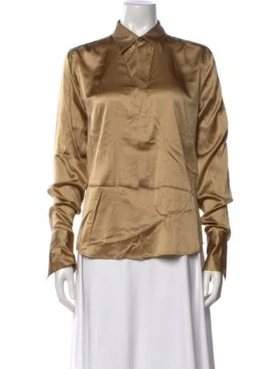Pre-owned Ralph Lauren Silk Long Sleeve Blouse In Gold