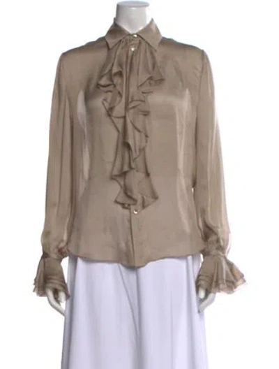 Pre-owned Ralph Lauren Silk Long Sleeve Blouse W/ Tags In Neutral