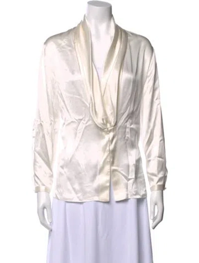 Pre-owned Ralph Lauren Silk Long Sleeve Blouse In White
