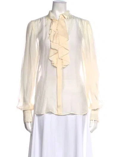 Pre-owned Ralph Lauren Silk Long Sleeve Blouse In White