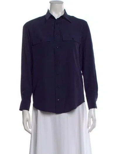 Pre-owned Ralph Lauren Silk Long Sleeve Button-up Top In Blue