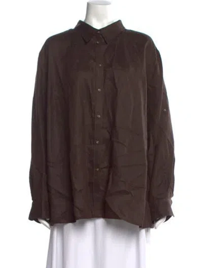 Pre-owned Ralph Lauren Silk Long Sleeve Button-up Top In Brown