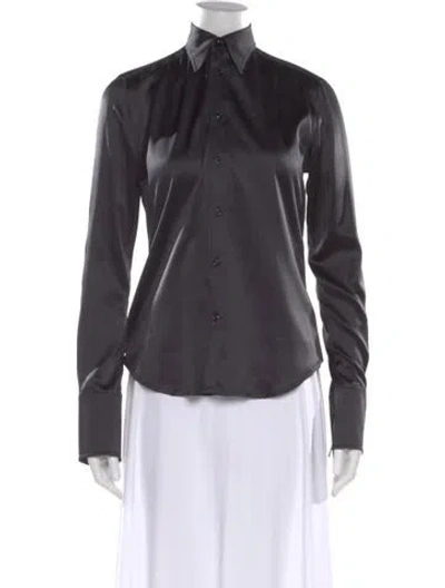 Pre-owned Ralph Lauren Silk Long Sleeve Button-up Top In Gray
