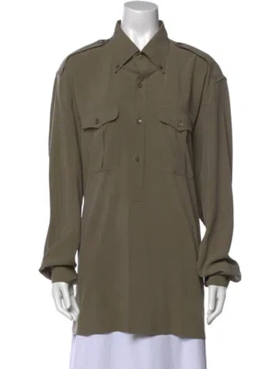 Pre-owned Ralph Lauren Silk Long Sleeve Button-up Top In Green